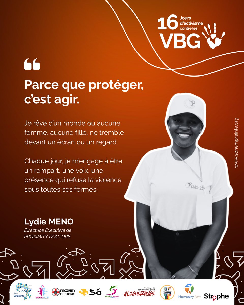 🟧 16 Jours d’Activisme contre les #VBG 

Aujourd’hui, notre campagne met en avant une parole forte, intime et courageuse. Une parole qui nous rappelle que la protection n’est pas un concept abstrait : c’est un acte, un choix quotidien, une posture qui sauve, qui transforme.