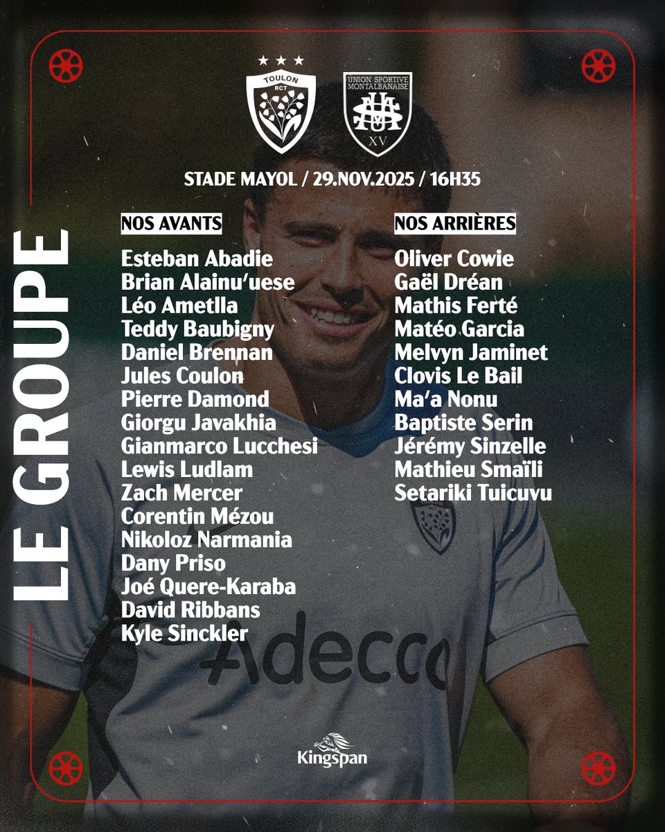 RCTofficiel's tweet image. 𝐋𝐄 𝐆𝐑𝐎𝐔𝐏𝐄 🔴&amp;amp;⚫

Découvrez les joueurs convoqués pour ce onzième match de @top14rugby face à l&apos;@UsmSapiacRugby 💪

#ParceQueToulon