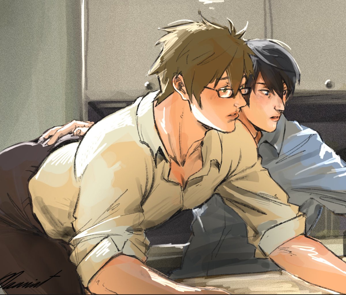 macni_art's tweet image. Office makoharu (just an excuse to draw makoto with glasses) #Makoharu #FREE!