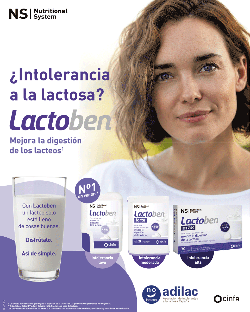 Ns_Cinfa's tweet photo. Si te han diagnosticado #intolerancia a la #lactosa, no tienes por qué renunciar a tus alimentos favoritos:
NS Lactoben te ayuda a prevenir los síntomas digestivos con tres opciones según tu tolerancia (MAX, FORTE y clásica).
#IntoleranciaLactosa https://t.co/OTqiqYcwp3
