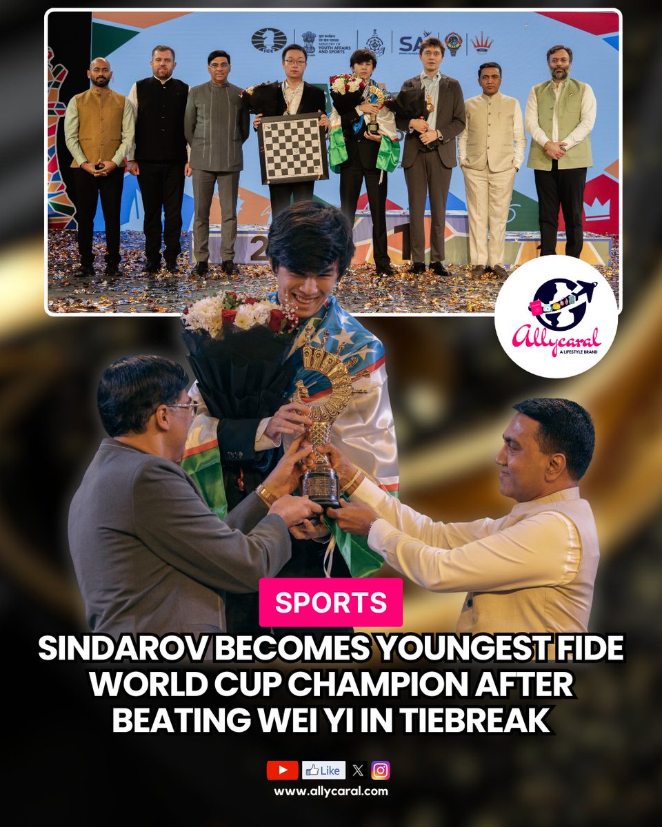 allycaralgoa's tweet image. GM Javokhir Sindarov stuns Wei Yi in rapid tiebreak to become the youngest FIDE World Cup champion! 🏆🔥

Read on: allycaral.com/2025/11/27/sin… 

#FIDEWorldCup2025 #Sindarov #WeiYi #Chess @FIDE_chess