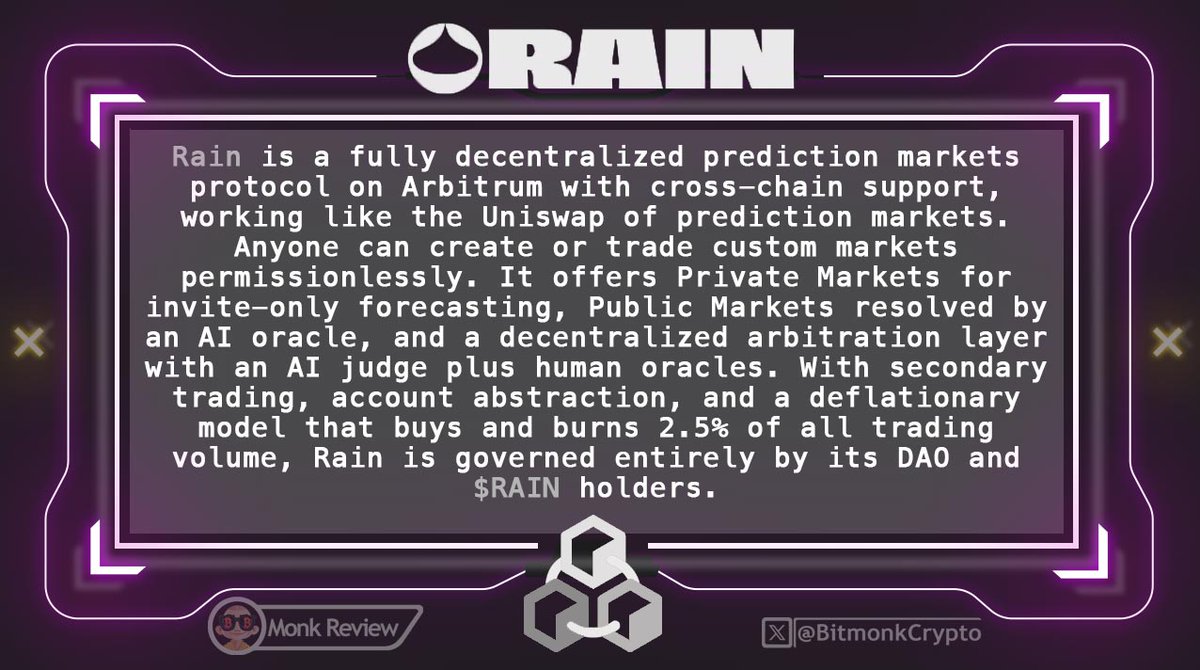 BitmonkCrypto's tweet image. BIG things happening at @Rain__Protocol, the prediction markets giant on @arbitrum is entering a new era. 

Here’s why you need to watch this:

➟ Nasdaq-listed Enlivex ($ENLV) just secured a massive $212M private financing to build a digital-asset treasury strategy centered…