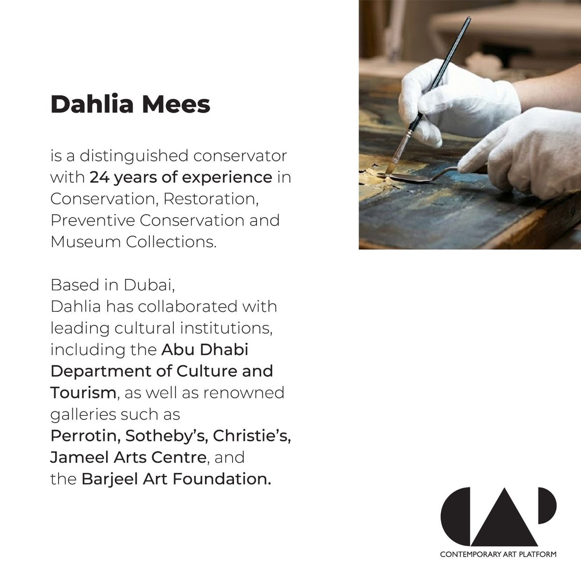 capkuwait's tweet image. Contemporary Art Platform
Conference on Collection Care
The Art of Preserving &amp;amp; Conserving Heritage with Dahlia Mees
10 Dec 2025
3–5 PM or 6–8 PM
Limited seats—select your session.
RSVP 99389045