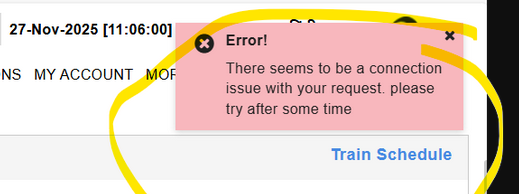 samkesana's tweet image. @IRCTCofficial , Why users are getting the error message as connection issue around 10 and 11 am while booking Tatkal tickets. 

Many are reporting the same issue , connections blocked.
Any scam going on ?
@RailMinIndia 
#IRCTC 
#IndianRailways 

x.com/Kirtesh14/stat…
