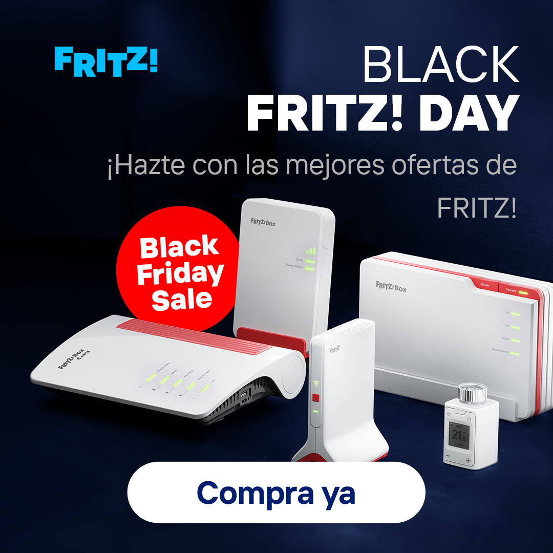 Mañana arrancan las rebajas de #BlackFriday en nuestra tienda. Encontrarás descuentos especiales en tus dispositivos FRITZ! favoritos a precios realmente competitivos 🚀💥.
Si estabas esperando el momento perfecto para hacerte con uno… ha llegado. #pasateafritz