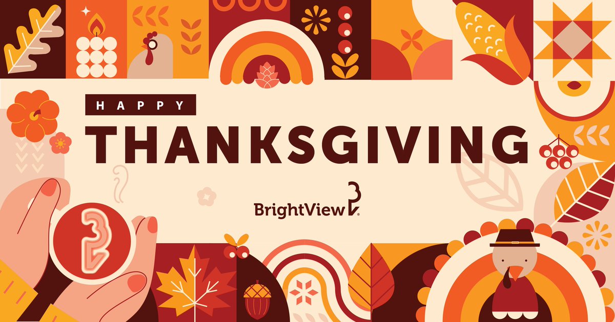 BrightView's tweet image. Happy Thanksgiving from all of us at BrightView! Today, we’re grateful for our dedicated teams, loyal clients, and the communities we’re honored to serve. Thank you for your trust, partnership, and the shared commitment to creating beautiful spaces together.
