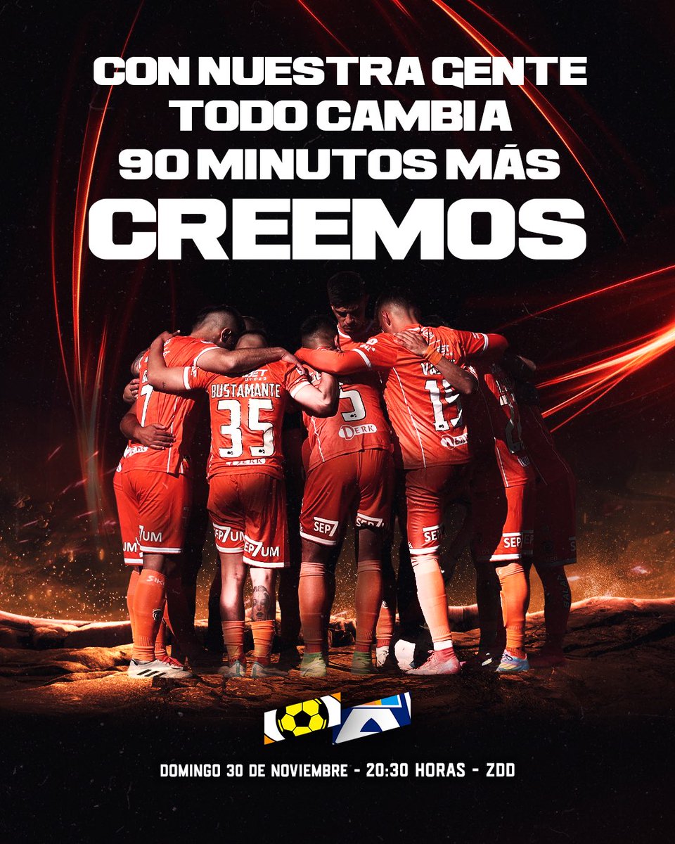 Cuando Calama se une, pasan cosas grandes.

Hoy más que nunca, el equipo necesita tu energía, tu apoyo y tu pasión.

Vamos juntos a empujar estos 90 minutos que pueden cambiar todo. 🦊🧡