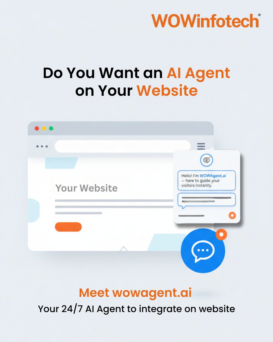 wowinfotech's tweet image. Turn your website into a lead-generating powerhouse!
 wowagent.ai 24/7 AI assistant that guides users, boosts conversions &amp;amp; works while you sleep.
Book a demo: wowinfotech.com

#WOWAgent #AIChatbot #BusinessAutomation #SmartWebsites
