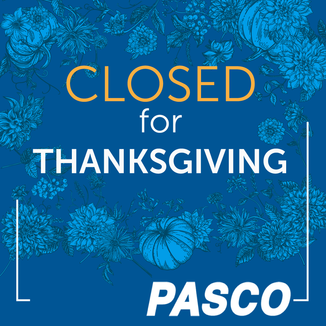 Happy #Thanksgiving from PASCO! 🦃✨

Our office is closed today, Thursday, November 27, and tomorrow, Friday, November 28, so our team can spend the holiday with family and friends.

We’ll be back to our regular hours on Monday, December 1.

Enjoy the holiday! 🍂
