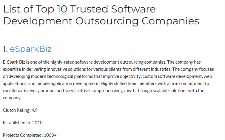 brady7845's tweet image. We are proud to announce that eSparkBiz is voted #1 among the Top Software Development Outsourcing Companies on CXOToday!

Check the full list 👉 cxotoday.com/story/top-10-s…

#SoftwareDevelopment #Outsourcing #eSparkBiz #TechLeaders