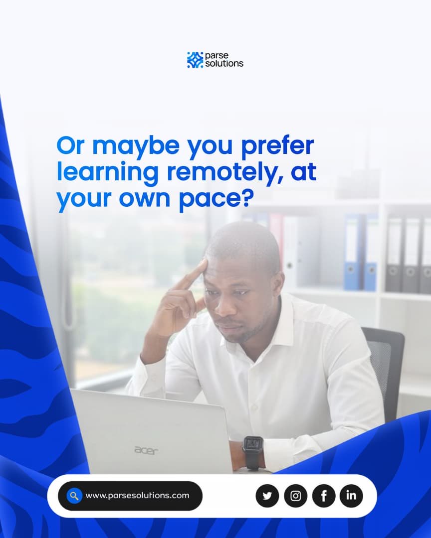 ParseSolutions's tweet image. Busy during the week? 
Our tech classes run on weekends, so whether you’re a 9–5 worker or a business owner, you can still learn at your pace.
Learn tech with Parse Solutions! 
We’ve got you.💙

#ParseSolutions #TechLearning #WeekendClasses #LearnTech #SkillUp #TechForEveryone