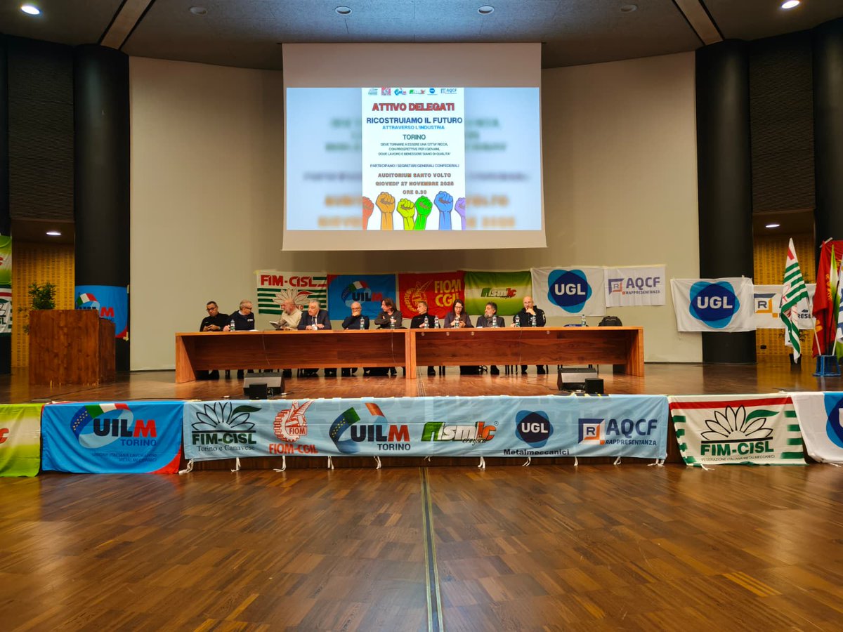 UilPiemonte's tweet image. RICOSTRUIAMO IL FUTURO ATTRAVERSO L'INDUSTRIA
Si è svolto oggi, all’Auditorium Santo Volto a Torino, l’attivo unitario dei delegati metalmeccanici della provincia di Torino sul rilancio del settore automotive, con la partecipazione del Segretario Generale UIL Piemonte G. Cortese.