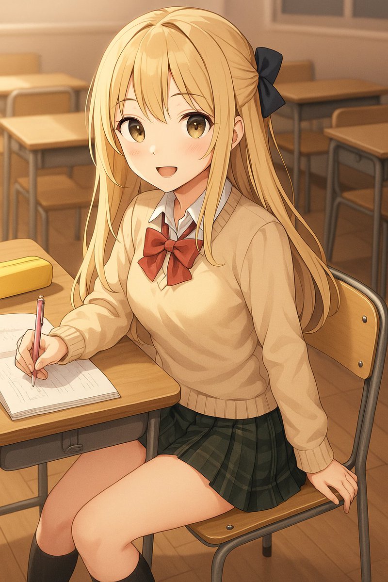 sy41059808's tweet image. 絵柄の雰囲気を少し変えて、放課後の教室で勉強する女の子をAIで描いてみました。
あたたかい光に包まれた表情が可愛らしくて、どこか懐かしい気持ちになります。
こういう日常のワンシーンを切り取るの、やっぱり好きだなぁ。
#AIイラスト #創作 #AIart #絵描きさんと繋がりたい