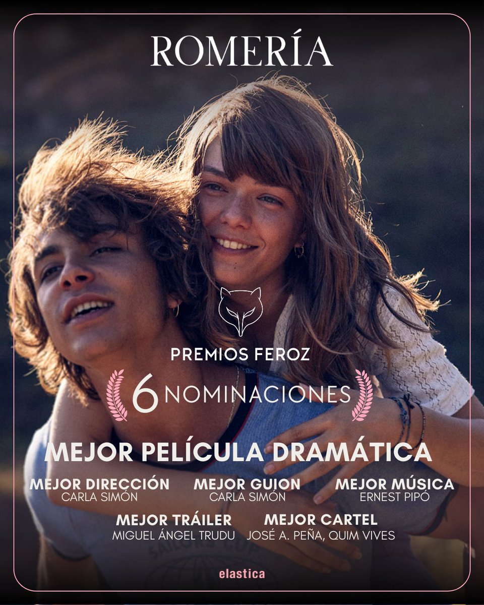 ElasticaFilms's tweet image. 🐺✨ Nos vamos a Pontevedra con todas estas nominaciones para #Romería en los @PremiosFeroz: 

▪️Mejor película dramática: María Zamora, Olimpia Pont Cháfer, Àngels Masclans
▪️Mejor dirección: Carla Simón
▪️Mejor guion de una película: Carla Simón
▪️Mejor música original: Ernest…
