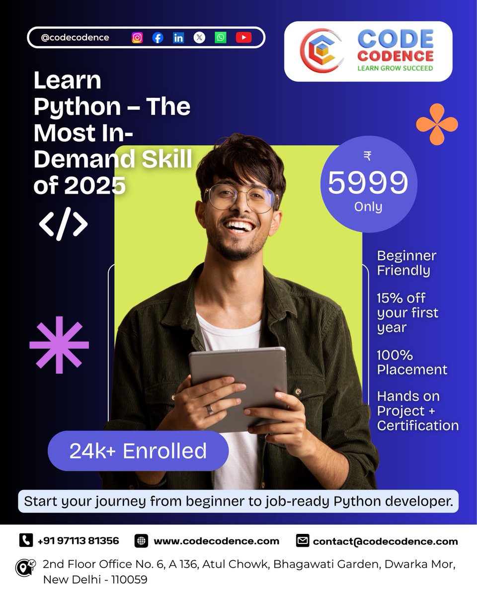 CodeCodence's tweet image. Python is the #1 skill shaping 2025 🚀🐍

India or USA — master the world’s top skill and get job-ready fast.

24k+ careers transformed—start your Python journey with Code Codence today. 🚀🔥

🌐 codecodence.com

#pythoncourse #learnpython #pythondeveloper #codecodence