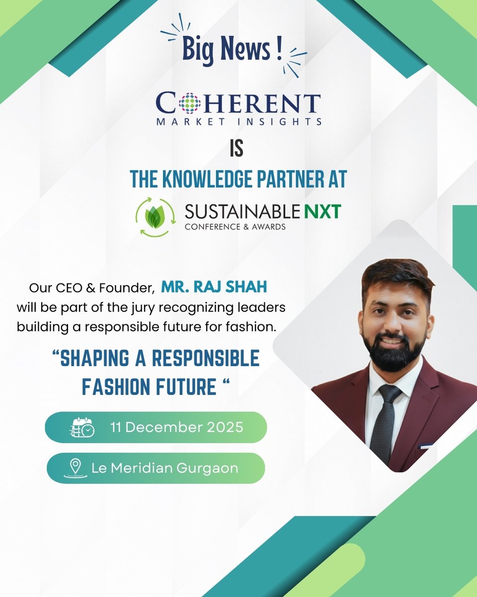 CoherentMI's tweet image. @CoherentMI (CMI) is joining the #SustainableNXT Conference &amp;amp; Awards 2025 as the Official #KnowledgePartner, contributing strategic intelligence to elevate industry dialogue.

sustainablenxt.com

📆 11 December 2025 

📌 Le Meridien, Gurgaon