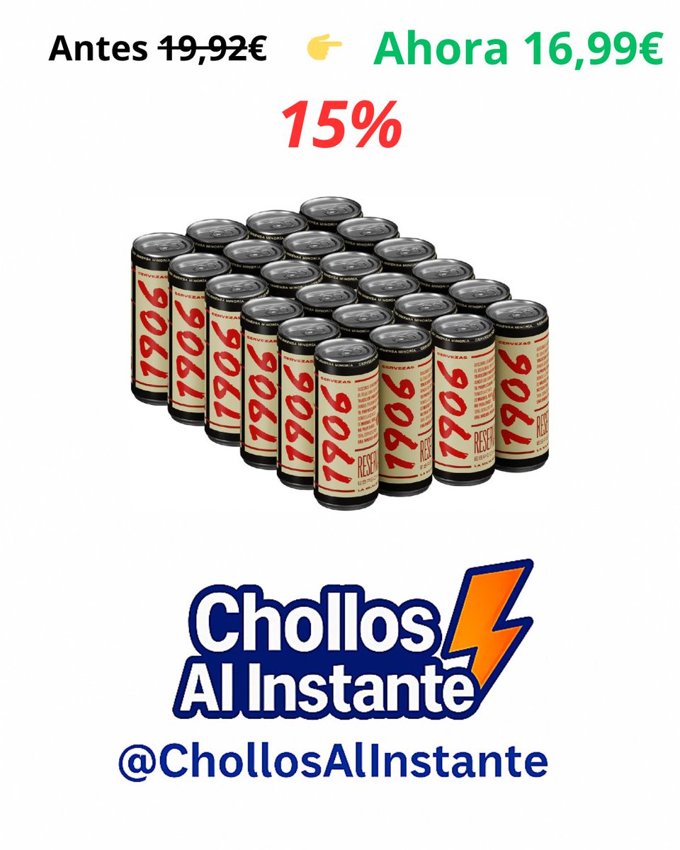 ChollosInstant's tweet photo. 🍺 1906 Reserva Especial Pack – 15% OFF
19,92€ → 16,99€
���� https://t.co/3itZvfPEDP
#Cerveza #Pack24 #Chollos #Amazon #Deals #Ofertas #Bebidas #Reuniones #Amigos https://t.co/GL49UOhA2Z
