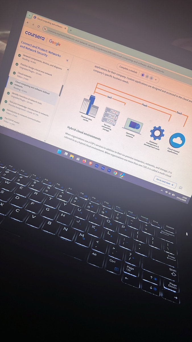 00Santif's tweet image. Day 6: Revisiting my Coursera course and documenting it. Today, I reviewed home network basics, cloud models (IaaS, PaaS, SaaS), and the TCP/IP layers. The move to cloud keeps growing. 🤓☁️

#CyberSecurity #Networking @OnijeC @segoslavia