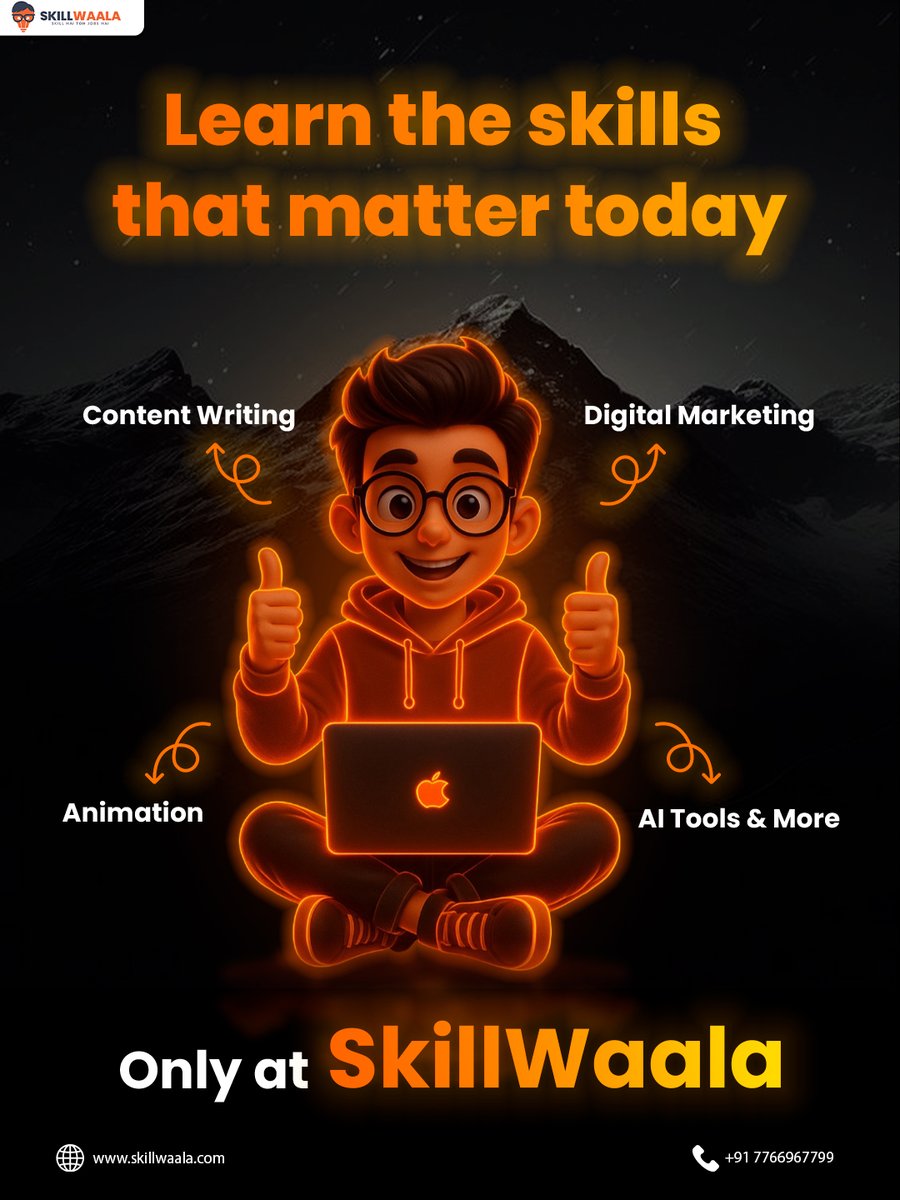 skillWaala's tweet image. The right skills can change your career.

Learn Content Writing, Digital Marketing, Animation, AI Tools &amp;amp; more — 100% FREE at SkillWaala.
 
Start growing today. 

🌐 skillwaala.com | 📞 7766967799
 
#SkillWaala #FutureSkills #UpskillNow #DigitalLearning