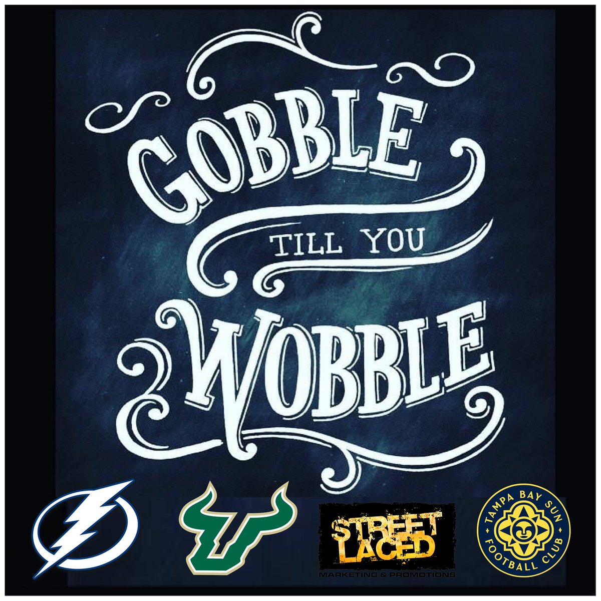 From me and my crews: <a href="/TBLightning/">Tampa Bay Lightning</a>, <a href="/USFAthletics/">USF Athletics</a>, <a href="/StreetLacedDJs/">Street Laced DJs</a> &amp; <a href="/TampaBaySunFC/">Tampa Bay Sun FC</a> to you and your crew, have a very #HappyThanksgiving! 
Gobble Til You Wobble! 
#GoBolts #GoBulls #BeTheThunder #WeDontPlayWeJustWin #streetlaceddjs #thankful #givethanks #thanksgiving
