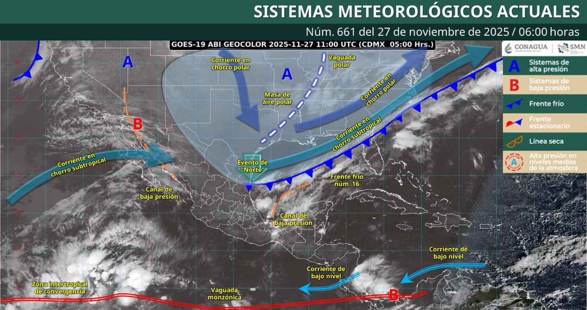 VoxPopuliNoti's tweet image. Clima en México: ¿Dónde continuará dejando lluvias intensas el frente frío 16?

La masa de aire polar reforzará el ambiente frío y dejará oleaje elevado en el golfo
voxpopulinoticias.com.mx/2025/11/clima-…
#Clima #México #Nacional