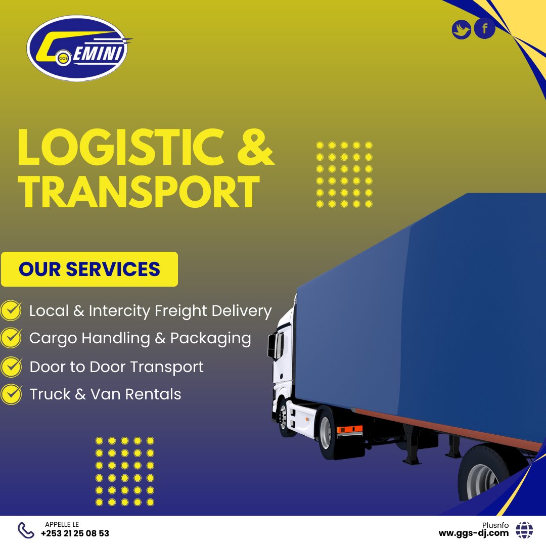 GeminiGroupDj's tweet image. 1/3
🚚 Gemini Group Services — Votre partenaire logistique de confiance à Djibouti 🌍
Chez Gemini, chaque déplacement de marchandise devient simple, rapide et sécurisé. 💼✨
#SupplyChain #CargoHandling #GGSDJ