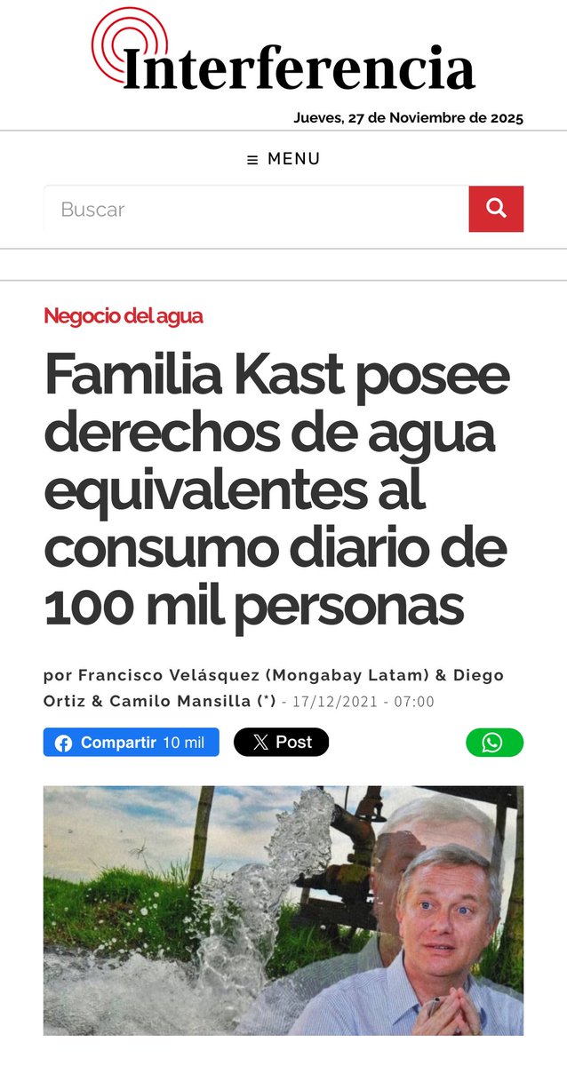 Familia Kast posee derechos de agua equivalentes al consumo diario de 100 mil personas

interferencia.cl/articulos/fami…