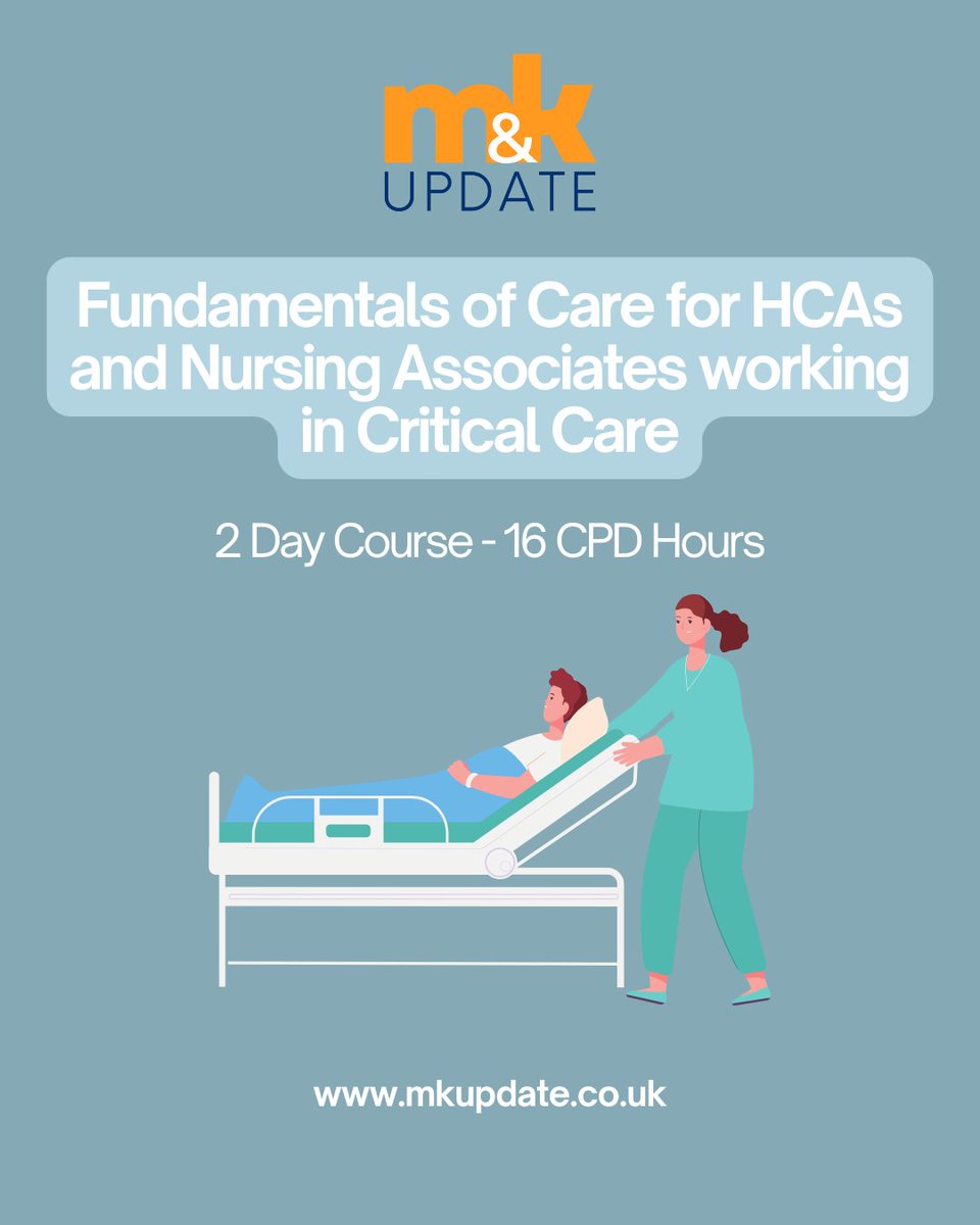 mkupdate's tweet image. Fundamentals of Care for HCAs and Nursing Associates working in Critical Care

Book your place today!⬇️
Live Online Course: 14-15 April 2026

For more info: mkupdate.co.uk/course/fundame…

Contact Us:
📧enquiries@mkupdate.co.uk
📞01768 773030

#criticalcare
#CPDTraining
#mkupdate