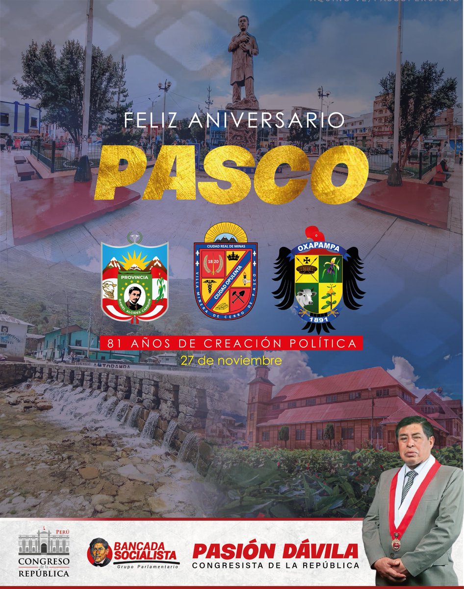 Extiendo y fraterno y combativo saludo a mis hermanos de Oxapampa, Pasco y Daniel Alcides Carrión. ¡Feliz aniversario! Que la forlateza de nuestra historia y resistencia cultural, nos llene de emoción en esta fecha especial para todos. Más que celebrar, tenemos que reflexionar.