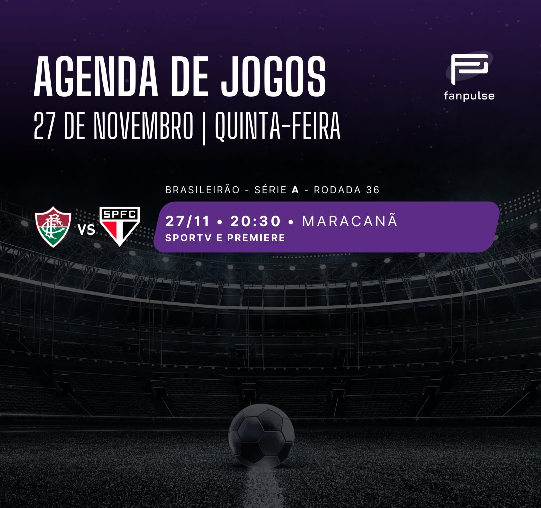 📅 | Tem jogo hoje?

Muita expectativa para a final da Libertadores que vai acontecer no próximo sábado (29/11). 

Porém, ninguém vai ficar sem futebol até chegar a grande decisão.

Hoje tem uma partida pelo Brasileirão, a partir das 20h30, com transmissão do Premiere e da