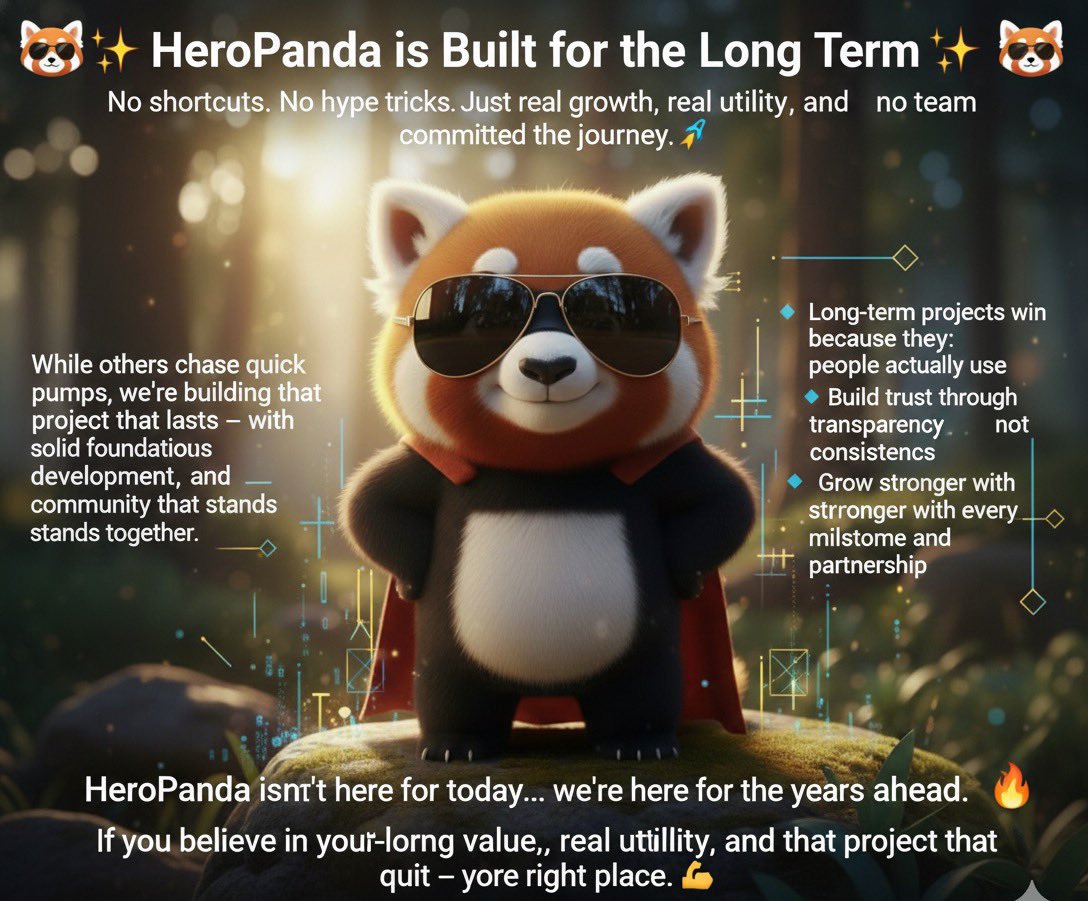 🐼✨ HeroPanda is Built for the Long Term ✨🐼
No shortcuts. No hype tricks. Just real growth, real utility, and a team committed to the journey. 🚀

While others chase quick pumps, we’re building a project that lasts —
with solid foundations, continuous development, and a
