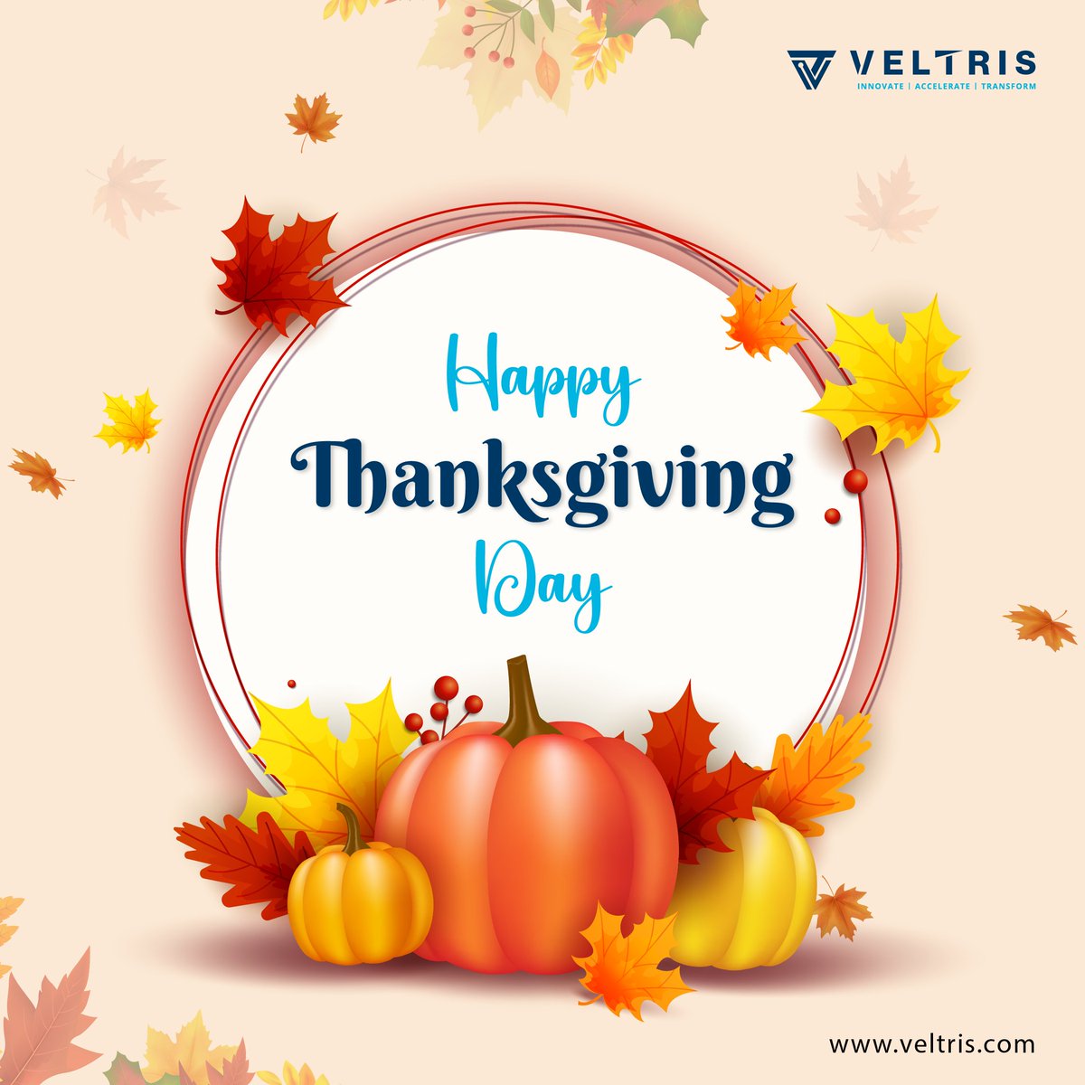 VeltrisTech's tweet image. Wishing you a Happy Thanksgiving!

To our customers &amp;amp; partners - thank you for collaborating with us to build, modernize &amp;amp; monetize smarter products &amp;amp; platforms powered by #VerticalAI.

To our #Veltris team - your expertise &amp;amp; commitment drive the momentum our clients rely.