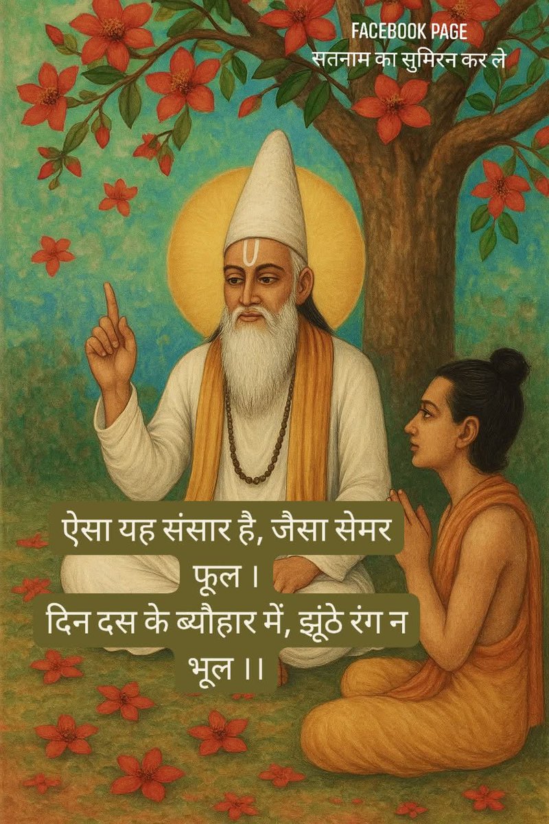 binam_pura51404's tweet image. ऐसा यह संसार है, जैसा सेमर फूल ।
दिन दस के ब्यौहार में, झूंठे रंग न भूल ।।
सेमर के फूल की क्या उम्र होती है ? बस दो चार दिन । मनुष्य के लिए यह संसार भी कोई लाखों साल का नहीं है, यह गिनती मिनती के दिनों का ही है । शरीर के खत्म हो जाना है, इस झूठे संसार के धोखे में मत रहो । मनुष्य