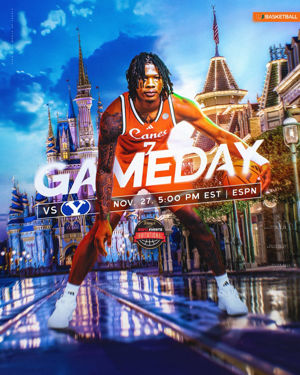 once upon a gameday… 🏰✨

🆚 BYU
🕔 5PM
📍 Orlando, FL
📺 ESPN
📻 <a href="/SIRIUSXM/">SiriusXM</a> 

#Relentless | #GoCanes 🙌