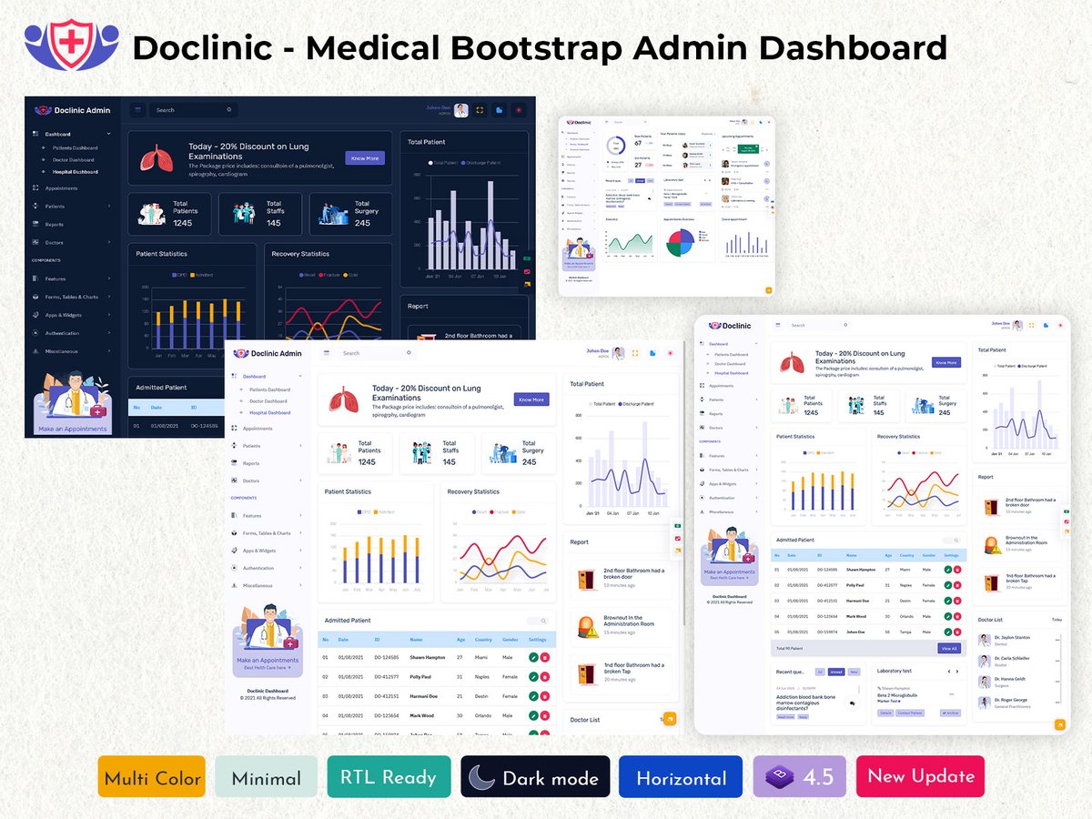MultiStoreTheme's tweet image. Hospital Admin Dashboard for Patient Records, Doctor Scheduling &amp;amp; Analytics
.
Buy Now: themeforest.net/item/doclinic-…
.
#hospitaldashboard #medicaldashboard #doctordashboard #patientdashboard #medicalui #hospitalanalytics #doctorportal #analytics #adminpanel #chartsanalytics