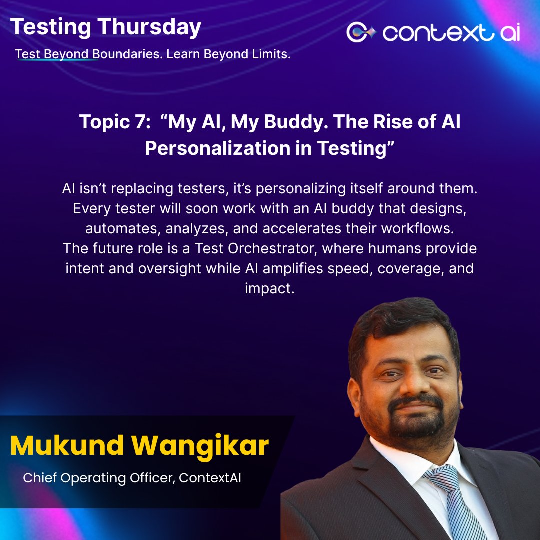 ContextQa's tweet image. Will AI take a tester’s job?

The real question is how much reasoning AI should apply before generating a test case. Enough to reflect intent, not enough to create noise.

#AITesting #ContextAI #SoftwareQA #TestAutomation