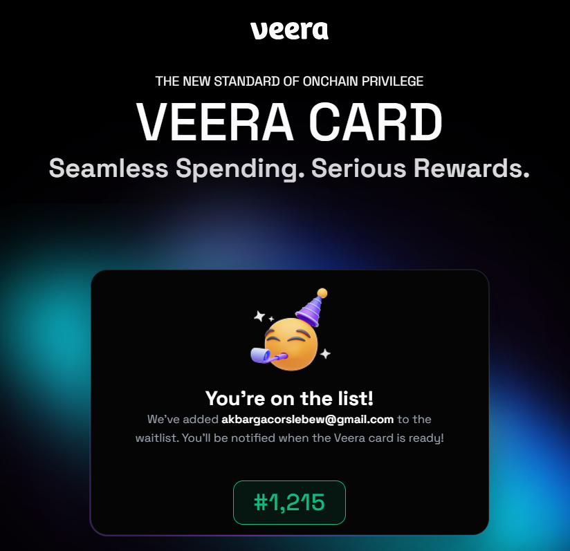 ghostRiftor's tweet image. I just joined the Veera Card waitlist at #1,215 

Join the waitlist early to get elevated rewards and curated rebates! 

Apply here: waitlist.veera.com 

gVeera #FinancialOS @on_veera