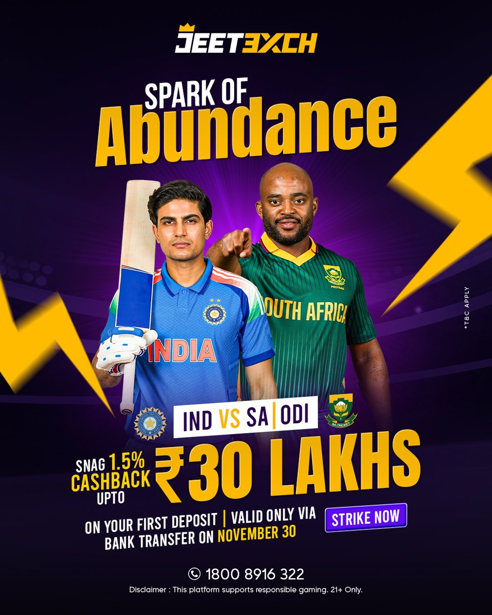 jeetexch's tweet image. Opening battle gets wild.
IND vs SA | ODI

Snag 1.5% Cashback Up To ₹30 Lakhs On Your First Deposit
Valid Only Via Bank Transfer On November 30

Click the link in the bio!
+91 9372 277 362
1800 8916 322

#JeetExch #cricket #cricketlife #cricketlove #cricketfans #cricketpassion