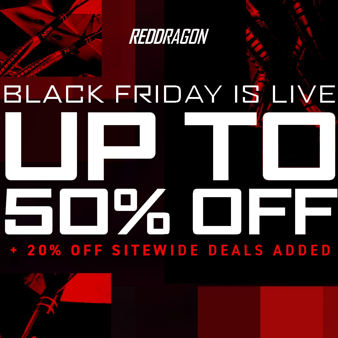 Black Friday is LIVE.
20% off sitewide starts now.
Go. Shop. Win.

Exclusions apply.
reddragondarts.com/collections/bl…