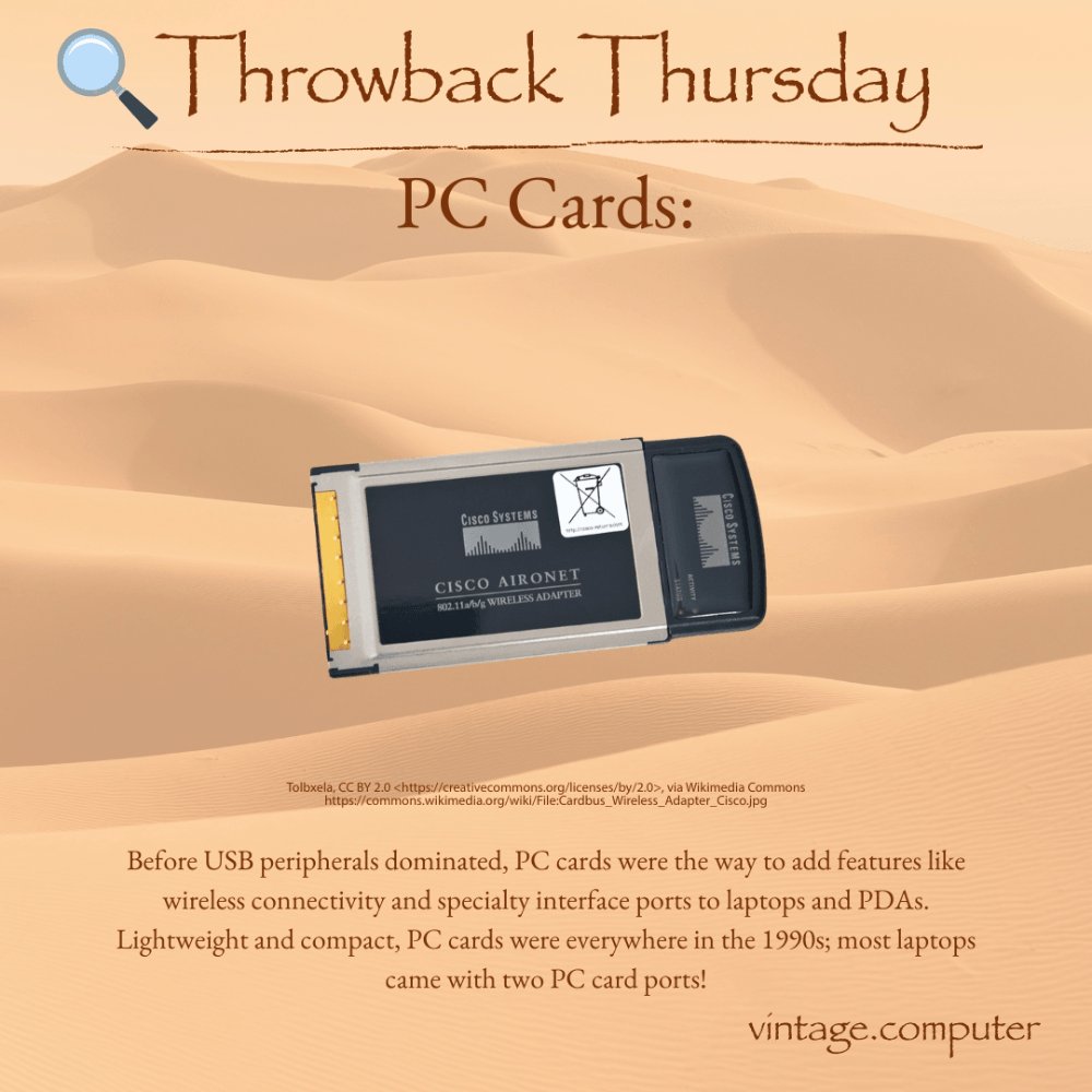 realvintagecomp's tweet image. Before USB, there were PC Cards, the go-to way to add wireless, modems, storage, and all kinds of specialty ports to laptops and PDAs throughout the 1990s. They were lightweight, modular, and surprisingly powerful. #ThrowbackThursday #PCCard #VintageComputing #VintageComputer