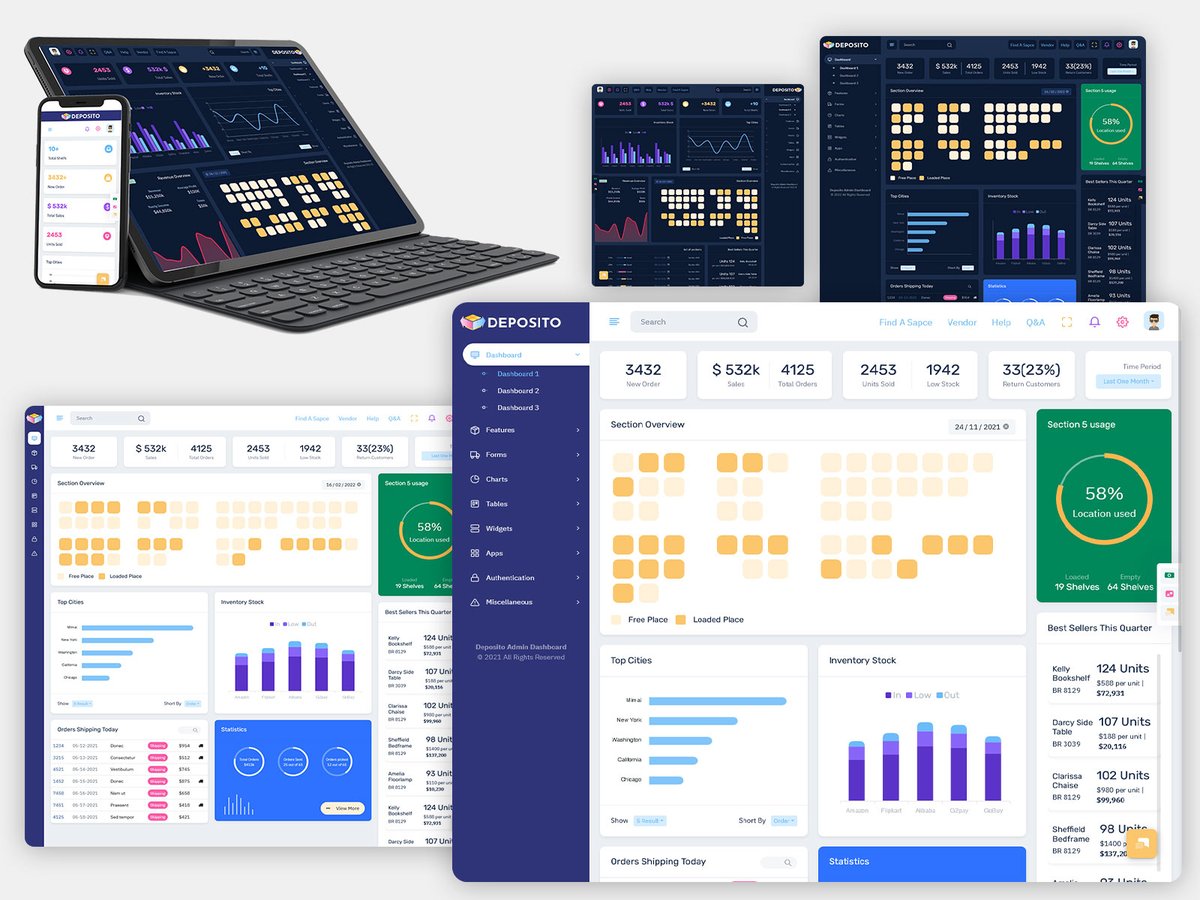 MultiStoreTheme's tweet image. Warehouse KPI Dashboard for Inventory Control, Order Tracking &amp;amp; Logistics Data
.
Buy : themeforest.net/item/deposito-…
.
#warehousedashboard #kpianalytics #inventorymanagement #ordertracking #logisticssoftware #warehousemanagement #stockcontrol #dashboardui #adminpanel #chartsanalytics