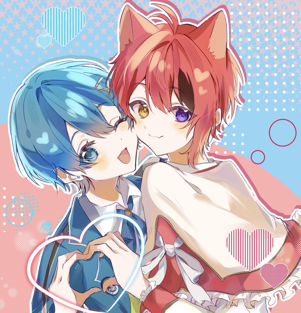 uwa_____iww's tweet image. #りいぬぎゃらりー #ちぐちぐいらすと #STPRArt 
わんわんとにゃむち🐶🐧❤️🩵✨