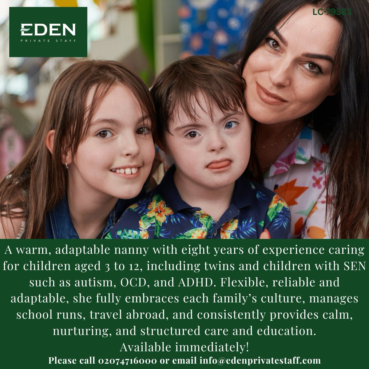 EdenPrivateStaf's tweet image. Warm, Adaptable Nanny | 8 Years’ Experience | SEN, Twins &amp;amp; Travel Support

👉 View her full profile: edenprivatestaff.com/resume/nannylc…
#nannyrecruitment #specialneeds #nannyagency #childcare #familyassistant #experiencednanny