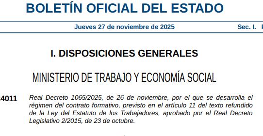 ¿Interesado en los Contratos de Formación? ¡Esto te interesa! 🎓💼
Publicado en el BOE de hoy el Real Decreto 1065/2025, la normativa que desarrolla y detalla el Contrato Formativo.
👉boe.es/boe/dias/2025/…

#Laboral #NovedadBOE #ContratoFormativo