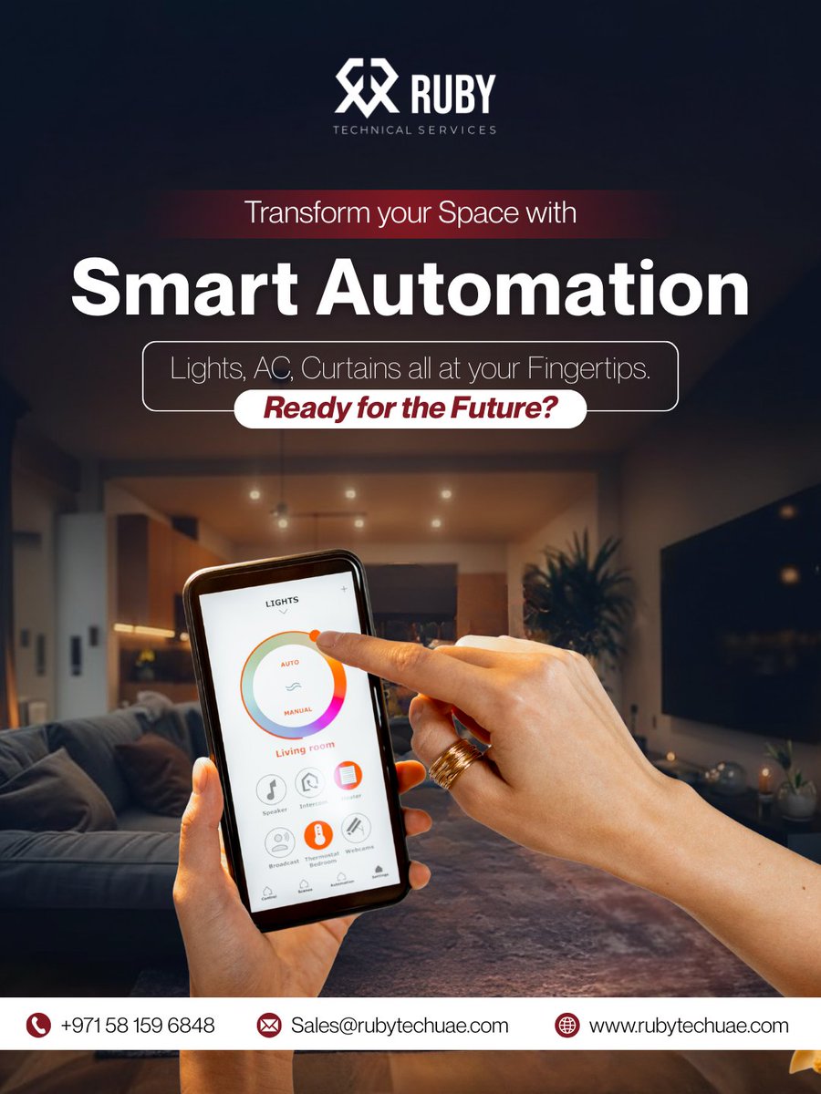rubytechuae's tweet image. Smart Automation made simple! ✨
Control your home—lights, AC &amp;amp; curtains—right from your phone.
Upgrade to a future-ready lifestyle with Ruby Technical Services.

📞 +971 58 159 6848 
🌐 rubytechuae.com

#rubytechnicalservices #smartautomation #smarthome
