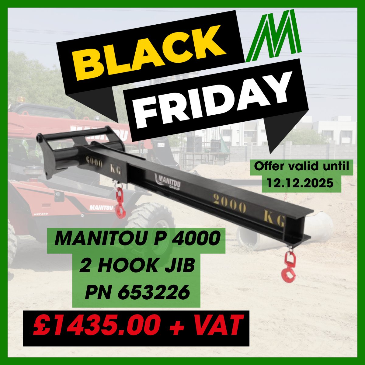 ⚠️ BLACK FRIDAY DEAL ⚠️ 

Limited time offer - Save over £400!⌛

Manitou P 4000 2 Hook Jib
4000 kg lift capacity, heavy duty performance with precision and reliability✅

Offer valid until 12th December 2025

Contact us to order yours today🛒
📩 parts@mawsley.com 📞01604 880644