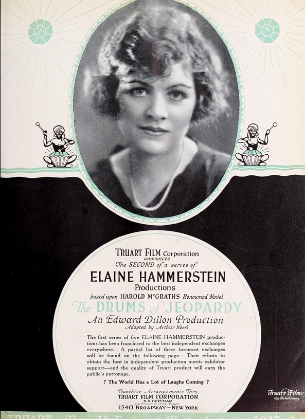 On 27 November 1925, Larne's Electric Theatre offered The Drums of Jeopardy (US: Hoffman, 1923), starring Elaine Hammerstein, "the strange romance of two men and a girl." Images: Larne Times and IMDb. #EarlyIrishCinema