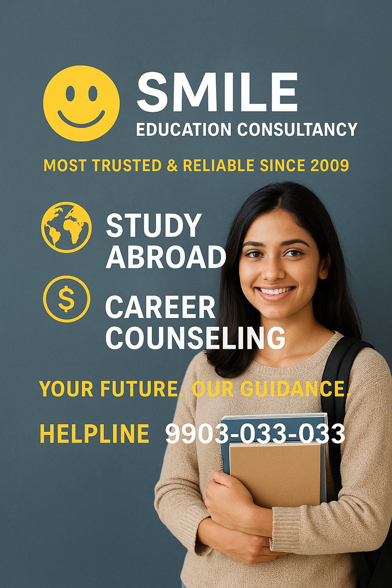 SmileEducationC's tweet photo. Dreaming of Studying Abroad? 📷
Smile Education Consultancy helps you choose the right country, the right course, and the right career.
From Low-Budget MBBS Abroad to complete Career Counseling, we guide you at every step.
📷 Helpline: 099030 33033
Smile Education Consultancy
Most Trusted & Reliable Since 2009.
Study Abroad | Low-Budget MBBS Abroad | Career Counseling
Explore: https://t.co/EFdGMuvZaJ
.
.
.
#SmileEducation #StudyAbroad #MBBSAbroad #LowBudgetMBBS #CareerCounseling #OverseasEducation #StudyMedicineAbroad #EducationConsultancy #StudyInUSA #StudyInUK #StudyInCanada #StudyInRussia #BangladeshMBBS #AbroadStudies #MedicalAspirants #InternationalEducation #TrustedConsultant #CareerGuidance #IndianStudents