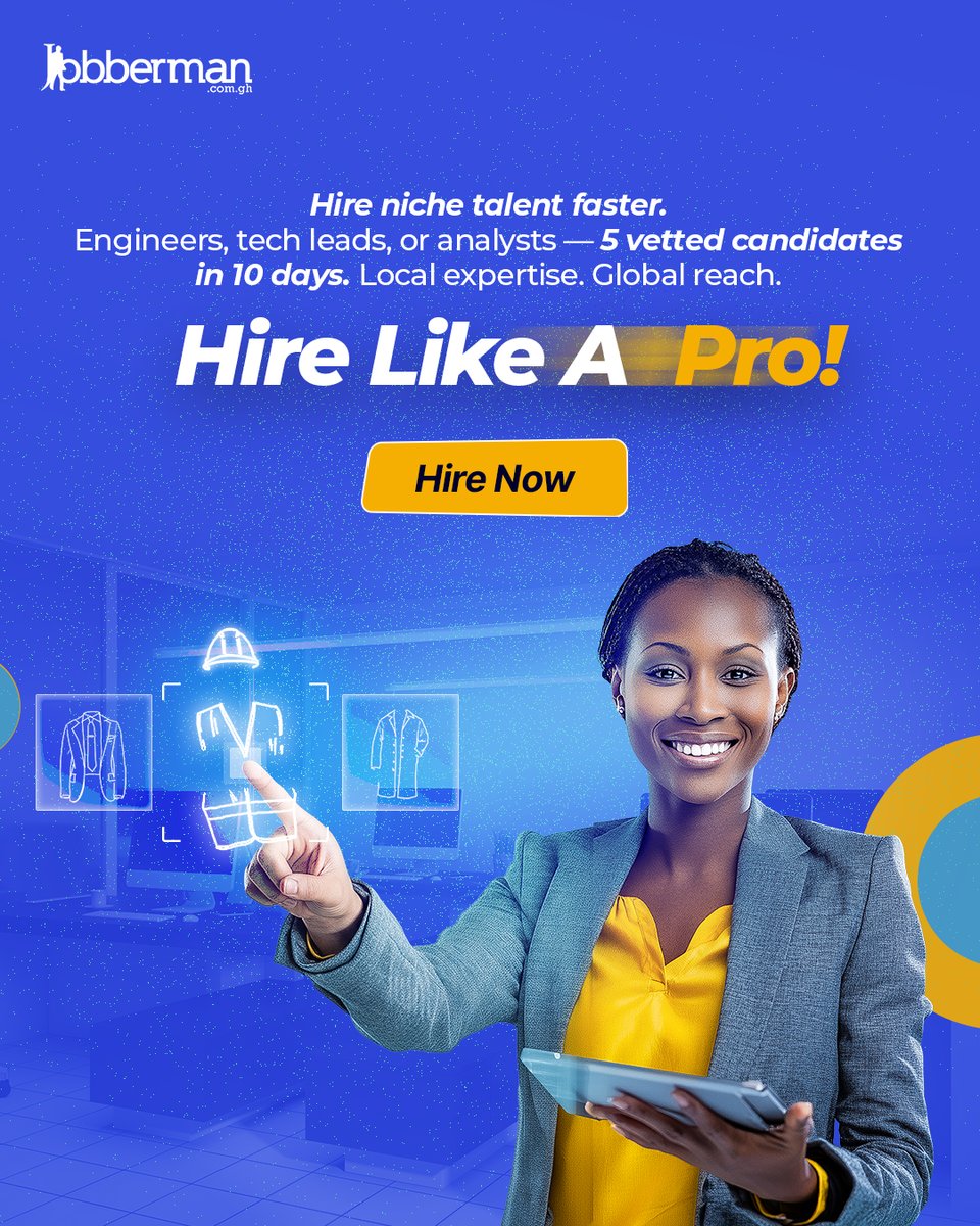 JobbermanGhana's tweet image. Hire niche talent faster.

Technical, creative, or managerial roles. We source them all.
Local expertise. Global reach.
5 vetted candidates in 10 days.

Hire Now: brnw.ch/21wXRYf.

#Prorecruit #jobbermanghana #recruitment #hiring #recruitmentservices
