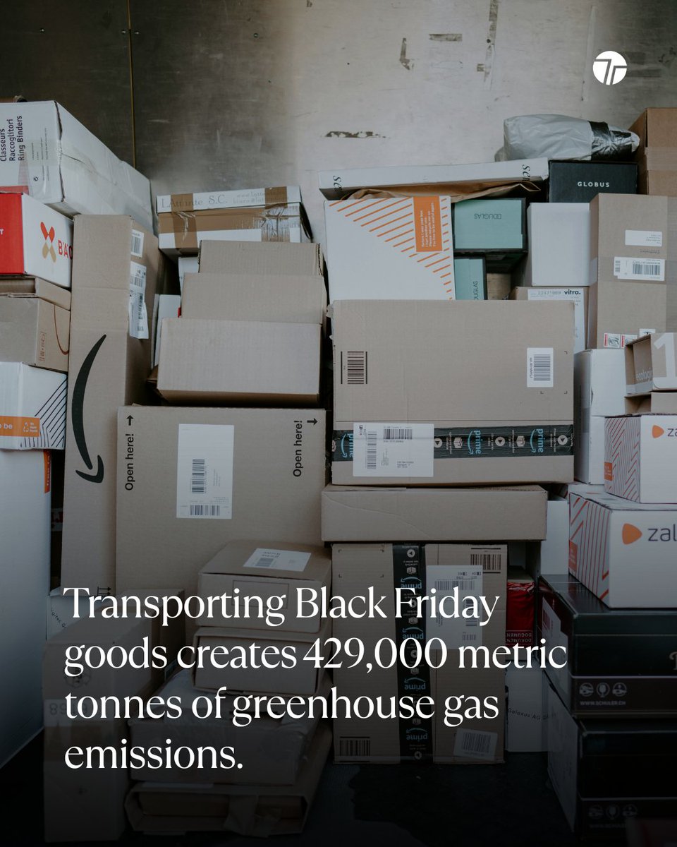 TechTeysha's tweet image. In the UK alone, Black Friday generates 700,000 tonnes of cardboard and plastic packaging waste. Shipping these goods produces 429,000 metric tonnes of greenhouse gas emissions. Meanwhile, 80% of Black Friday purchases end up discarded after minimal use. 

#BlackFriday